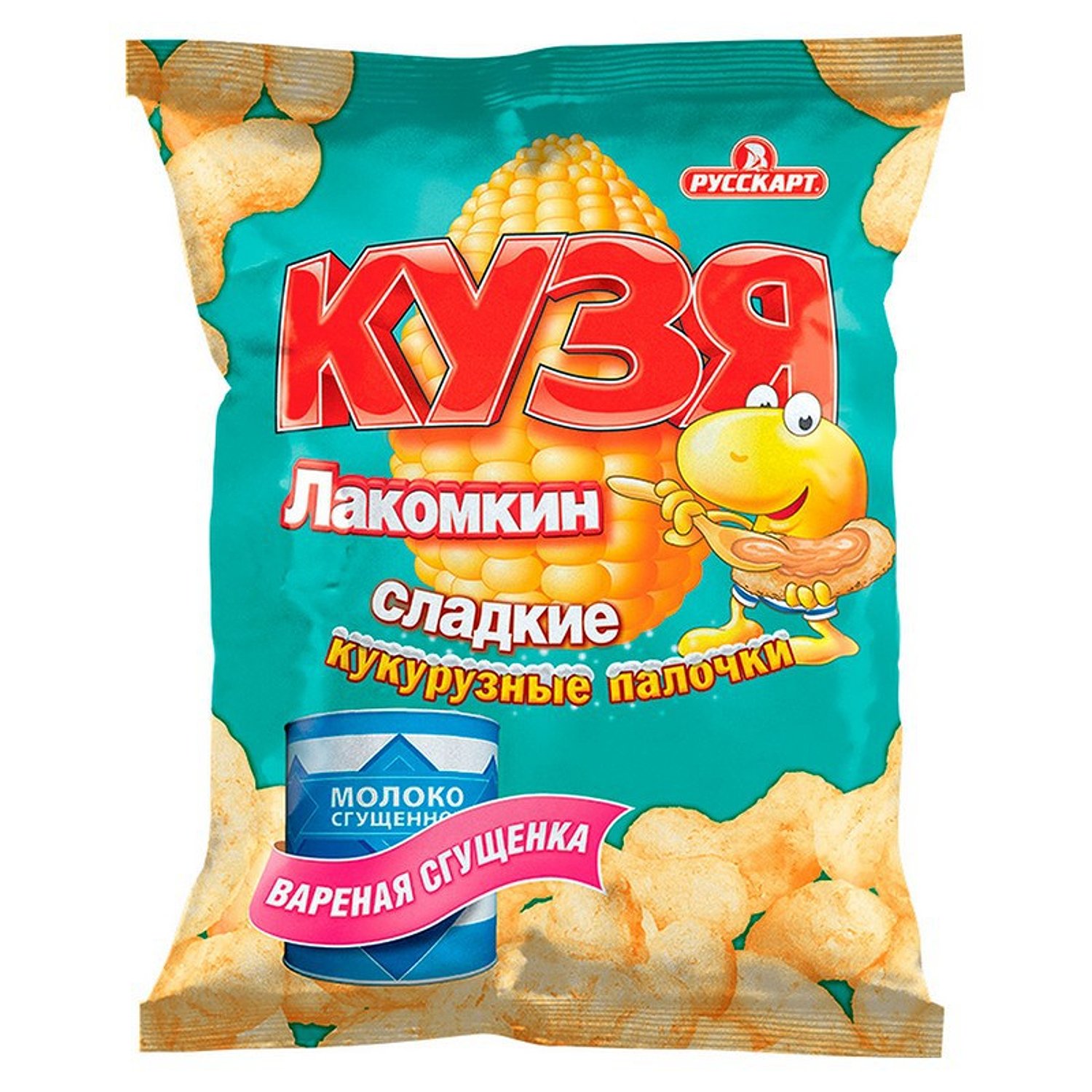 Палочки Кузя Лакомкин кукурузные с сахарной пудрой вареной сгущенкой .