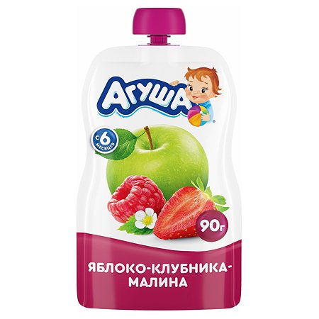 Пюре Агуша яблоко-клубника-малина для детей 6 месяцев 90г