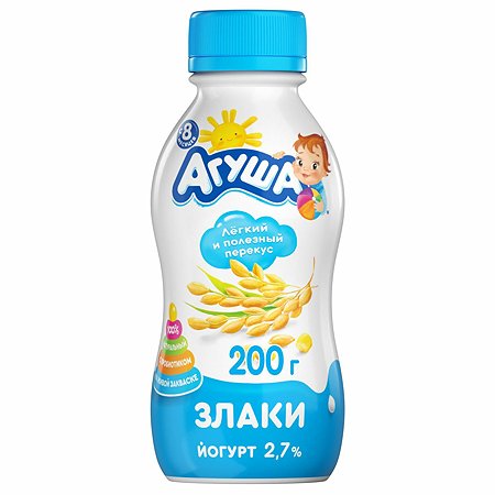Йогурт Агуша питьевой злаки 0.2л с 8месяцев