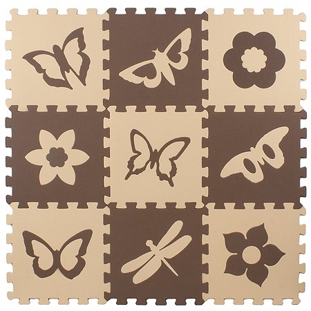 Мягкий пол коврик-пазл Eco cover развивающий Бабочки - 2 бежево-коричневый 30х30