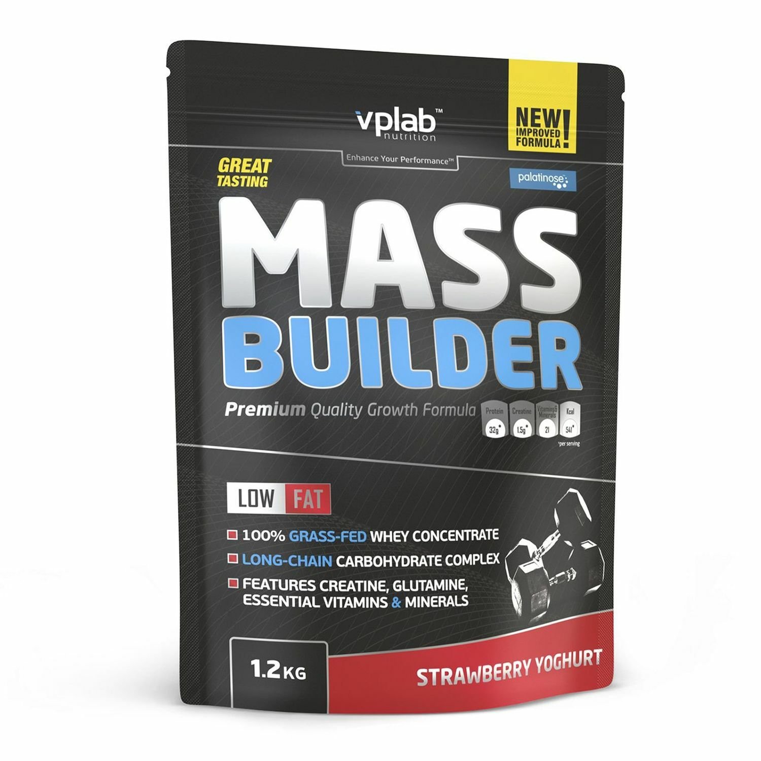 Гейнер VPLAB Mass Builder клубничный йогурт 1.2кг - фото 1