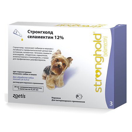 Препарат и нсектоакарицидный для собак Zoetis Стронгхолд 30мг 12% 0.25мл №3 пипетка