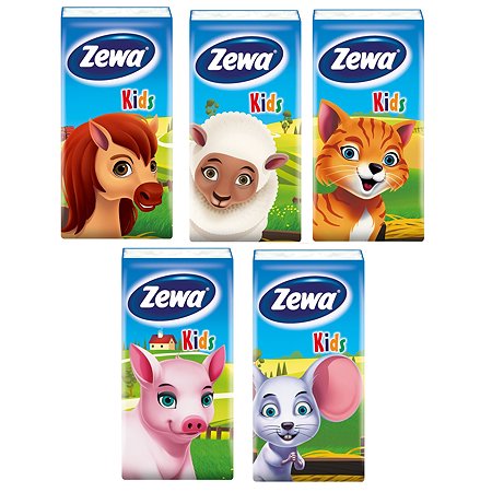 Платки носовые Zewa Kids 3 слоя 10шт в ассортименте 51122