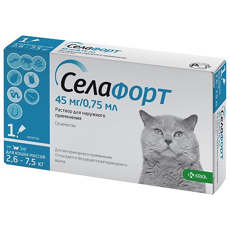 Препарат инсектоакарицидный для кошек KRKA Селафорт 45мг 0.75мл - фото 1
