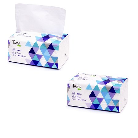 Салфетки бумажные 2 упаковки TAKA Health HOME серия Geometria 2 слоя 200 шт