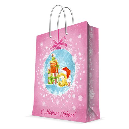 Пакет бумажный Magic Time Мишка с подарками розовый
