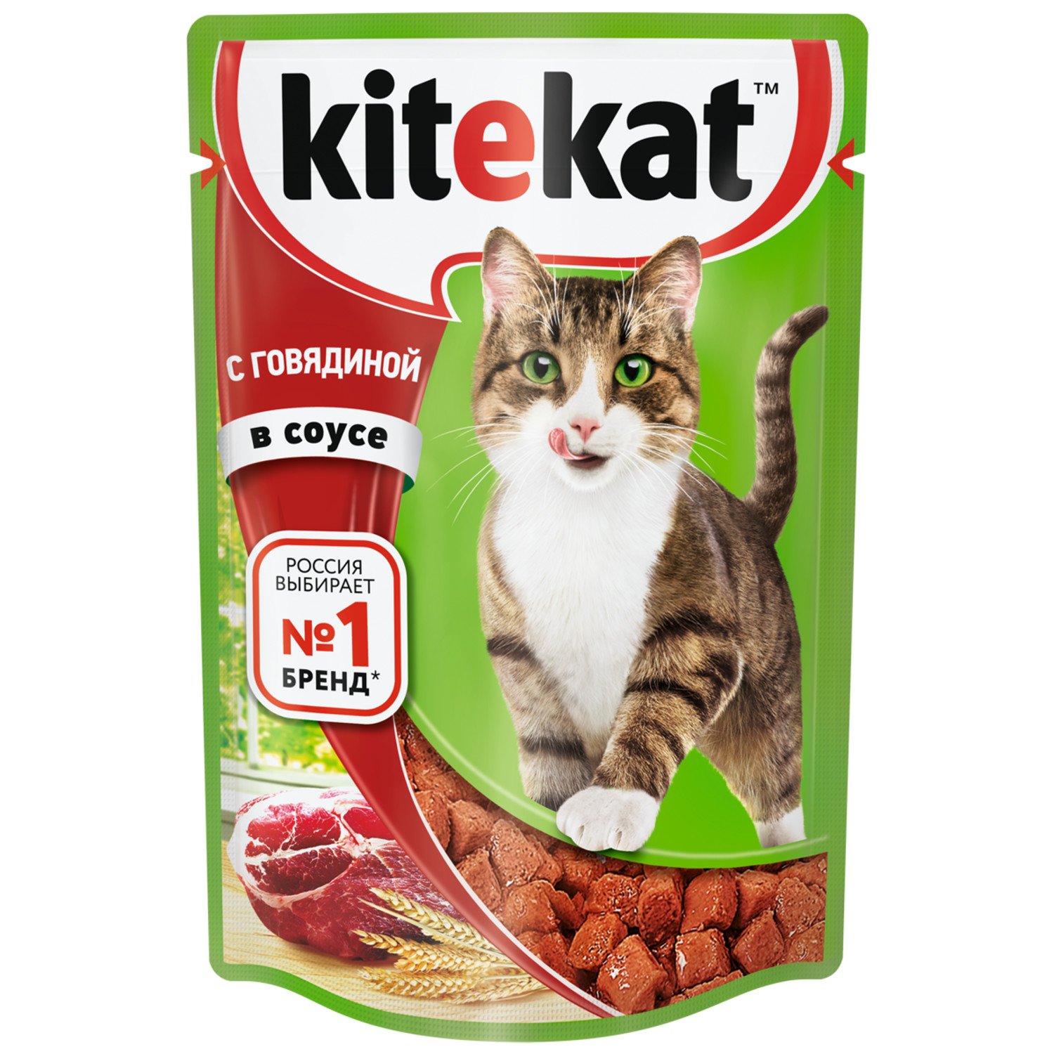 Корм влажный для кошек KiteKat 85г говядина в соусе пауч - фото 1