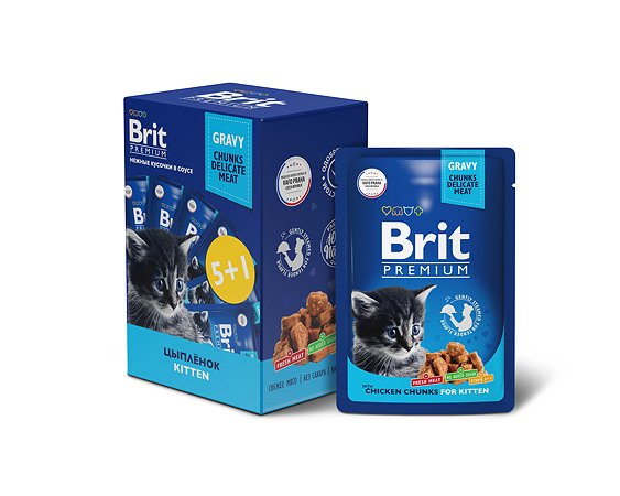Корм для котят Brit Premium цыпленок в соусе 85г*5+1шт - фото 1