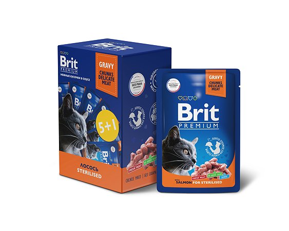 Корм для кошек Brit Premium стерилизованных лосось в соусе 85г*5+1шт - фото 1