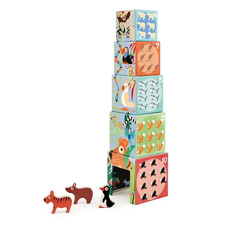 Кубики Scratch Башня Животные мира с фигурками