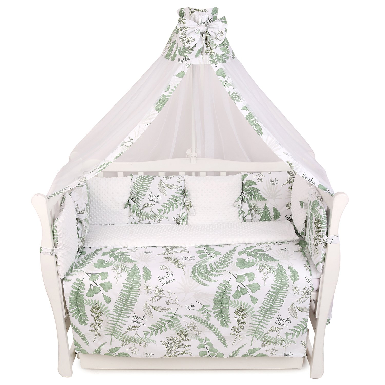 Комплект постельного белья Amarobaby Exclusive Soft Collection Папоротники 7предметов Белый-Зеленый - фото 1