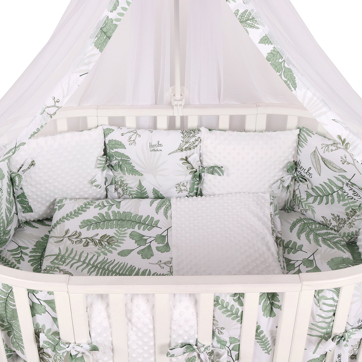 Комплект постельного белья Amarobaby Exclusive Soft Collection Папоротники 7предметов Белый-Зеленый - фото 4
