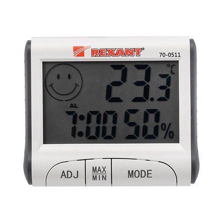Цифровая метеостанция REXANT комнатная с часами и будильником для измерения температуры и влажности - фото 2