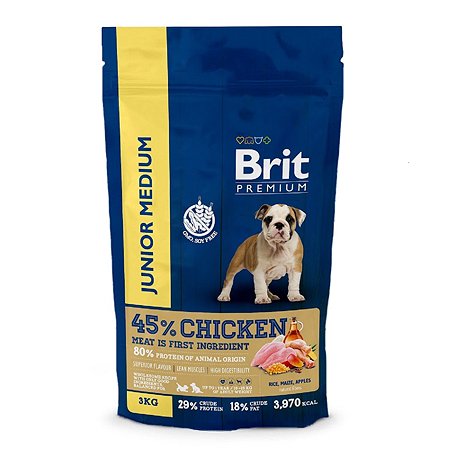 Корм для собак Brit 3кг Premium Dog Junior Medium для молодых средних пород с курицей