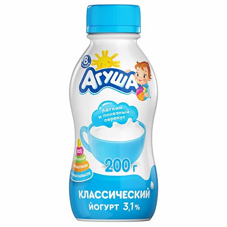 Йогурт питьевой Агуша натуральный 3.1% 200г с 8месяцев