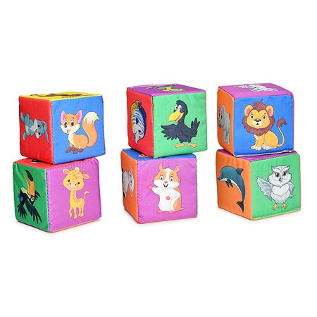 Кубики для малышей Русский стиль Веселый зоопарк 6шт Д-417-18 - фото 1