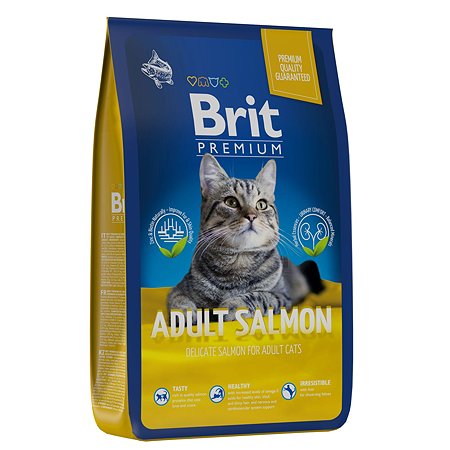 Корм для кошек Brit 8кг Premium Cat Adult Salmon с лососем сухой - фото 1