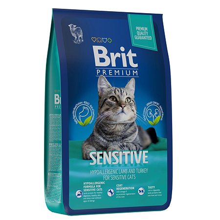Корм Brit 8кг Premium Cat Sensitive для кошек с чувствительным пищеварением с ягненком и индейкой сухой