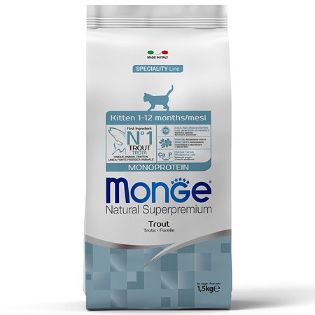 Корм для котят MONGE Cat Monoprotein форель 1.5кг - фото 1