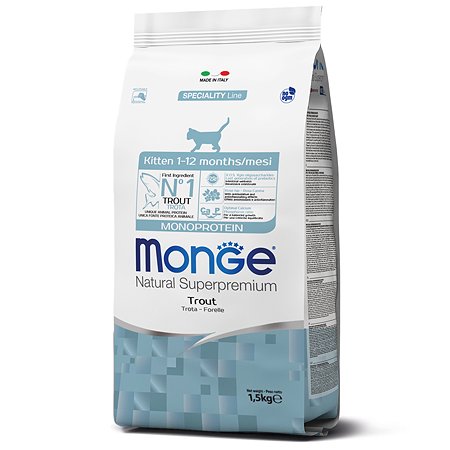 Корм для котят MONGE Cat Monoprotein форель 1.5кг - фото 2