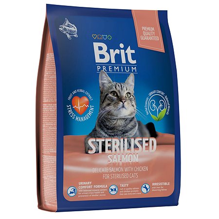 Корм для кошек Brit 2кг Premium Cat Sterilized Salmon and Chicken для стерилизованных с лососем и курицей сухой - фото 1