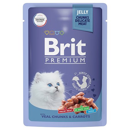 Корм для котят Brit 85г Premium телятина с морковью в желе