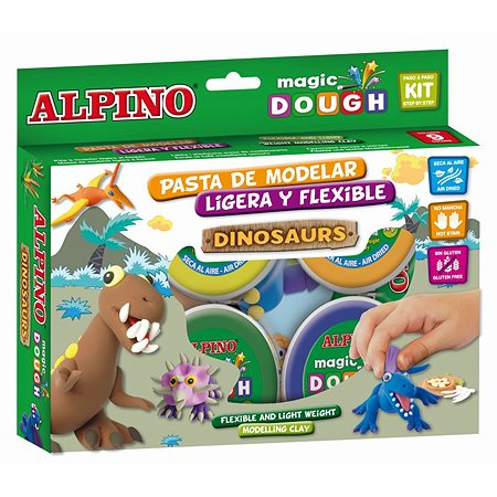 Набор пасты для лепки ALPINO Волшебное тесто (Динозавры) 240 гр 6 цв.