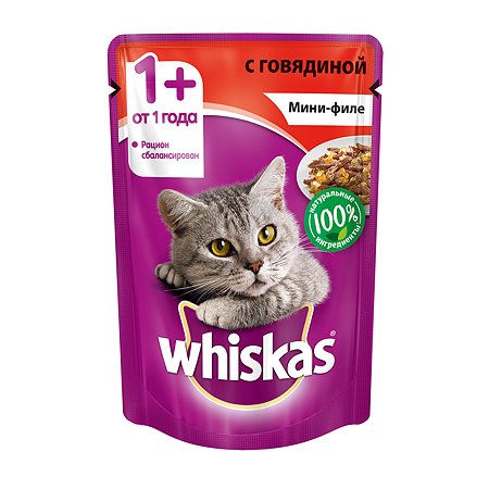 Корм влажный для кошек Whiskas 85г мини-филе с говядиной пауч
