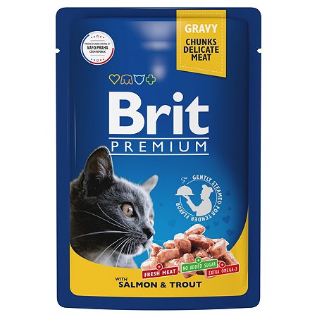Корм для кошек Brit 85г Premium лосось и форель в соусе