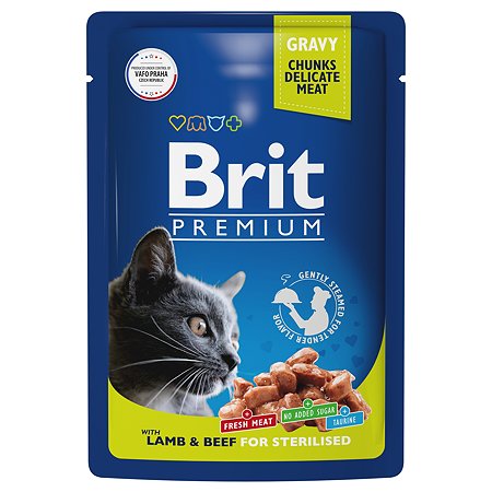 Корм для кошек Brit 85г Premium ягненок и говядина в соусе - фото 1