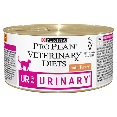 Корм для кошек Purina Pro Plan Veterinary diets UR при МКБ мусс с индейкой консервированный 195г