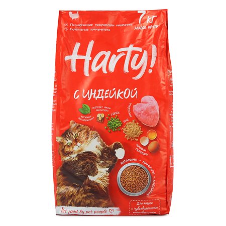 Корм для кошек Harty 7кг с индейкой для взрослых с чувствительным пищеварением полнорационный сухой