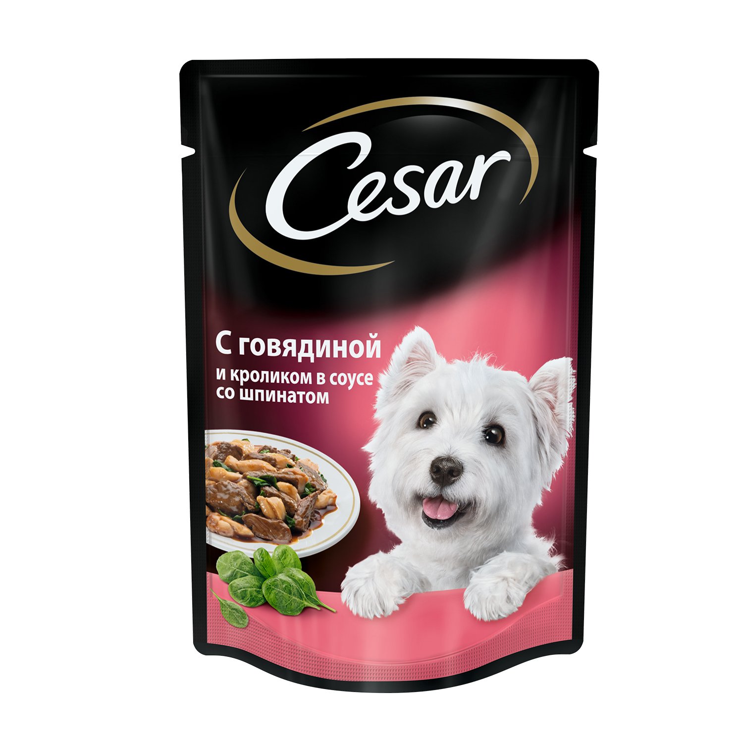 Корм для собак Cesar 100г с говядиной, кроликом и шпинатом пауч - фото 1