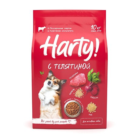 Корм для собак Harty 10кг с телятиной для взрослых активных всех пород полнорационный сухой