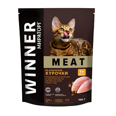 Корм сухой WINNER полнорационный Meat из ароматной курочки для взрослых кошек старше 1 года 750г