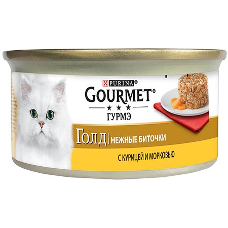 Корм влажный для кошек Gourmet Gold 85г Нежные биточки курица-морковь консервированный