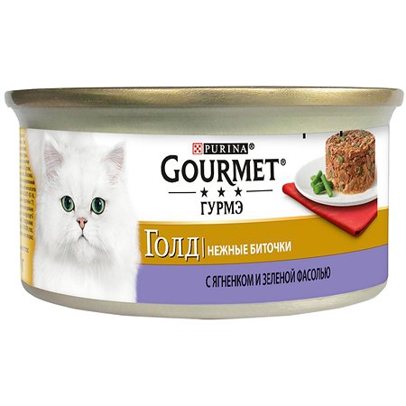 Корм влажный для кошек Gourmet Gold 85г Нежные биточки ягненок-зеленая фасоль консервированный