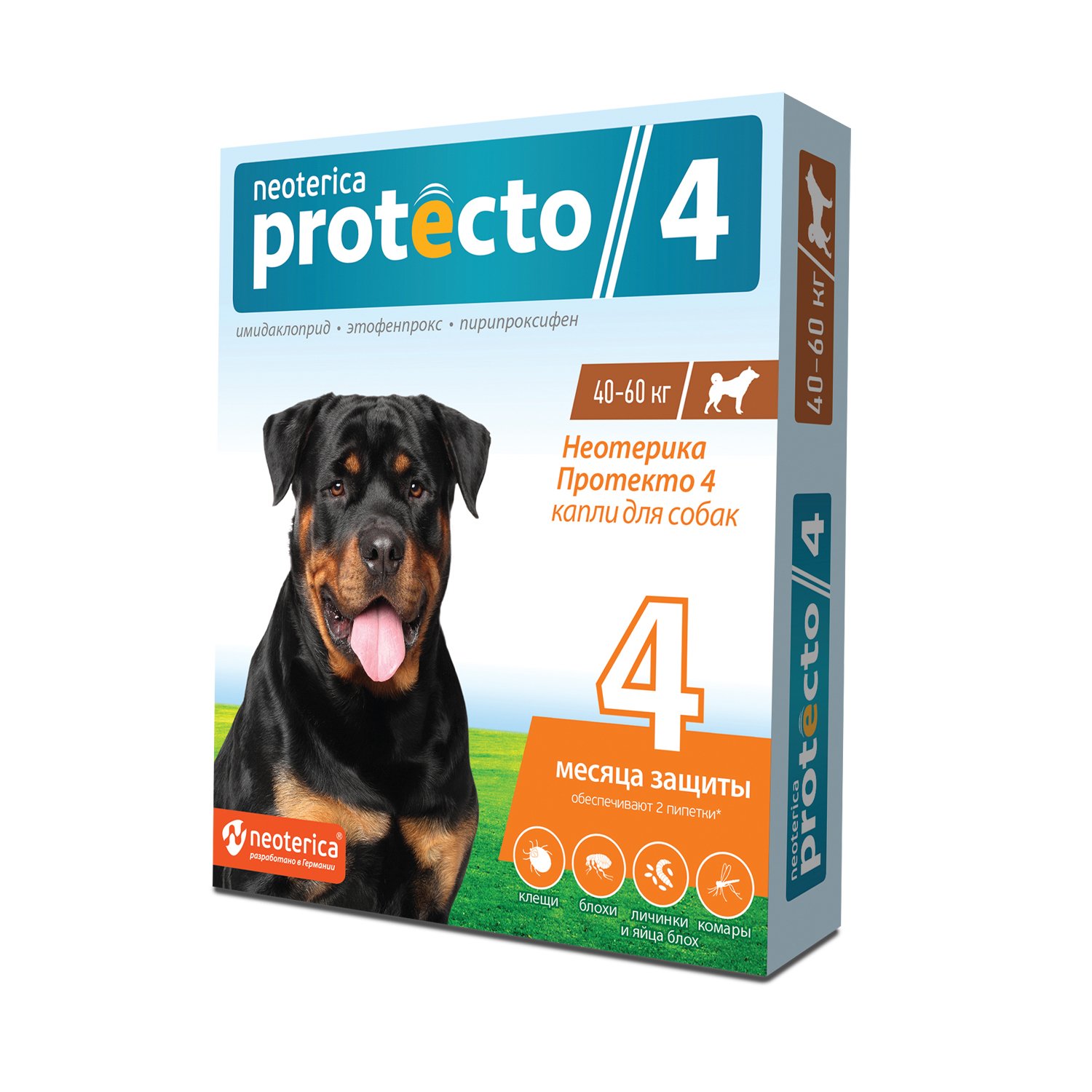 Капли на холку для собак Protecto 4 40-60кг от блох и клещей 6мл - фото 1