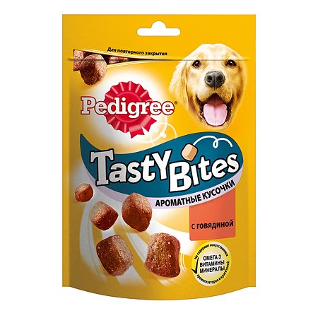 Лакомство для собак Pedigree Tasty Bites ароматные кусочки с говядиной 130г