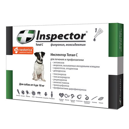 Капли для собак Inspector 4-10кг от внешних и внутренних паразитов 0.8мл