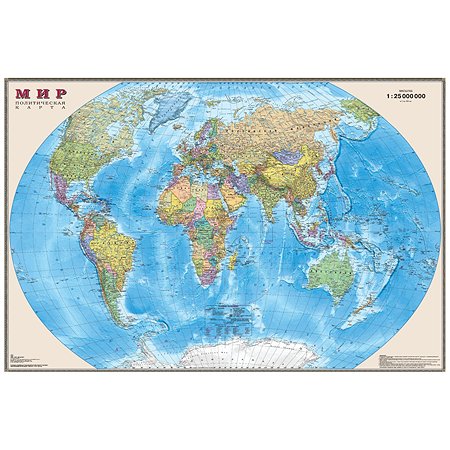 Карта Ди Эм Би Мир политическая 1:25 настенная ламинация - фото 1
