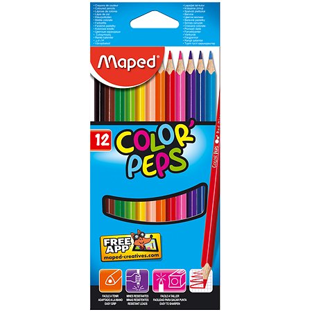 Карандаши цветные MAPED треугольные 12 шт - фото 1