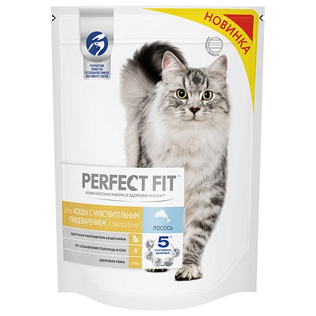 Корм для кошек PerfectFit с чувствительным пищеварением лосось 650г