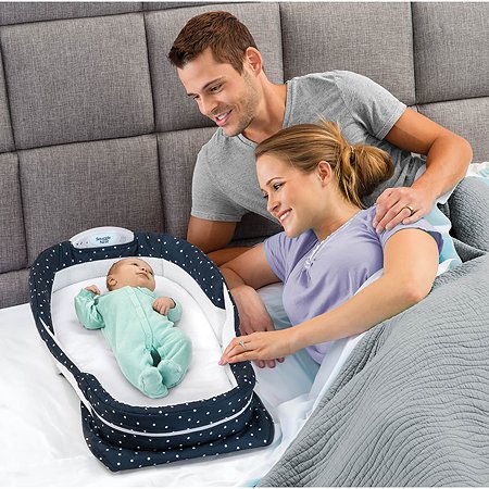 Складная кроватка Baby Delight ХL Синяя в горошек - фото 6
