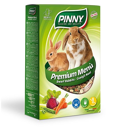 Корм для карликовых кроликов PINNY 0.8кг Premium Menu Rabbit с морковью-горохом-свеклой