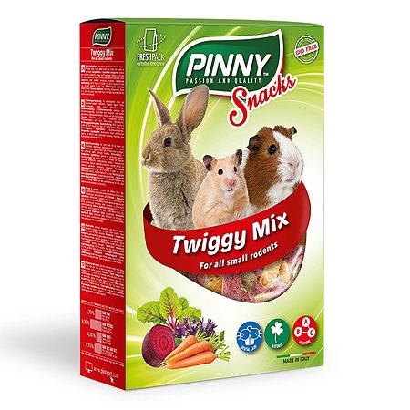 Снеки витаминные для грызунов PINNY 150г Snack Twiggy Mix с морковью-свеклой-люцерной