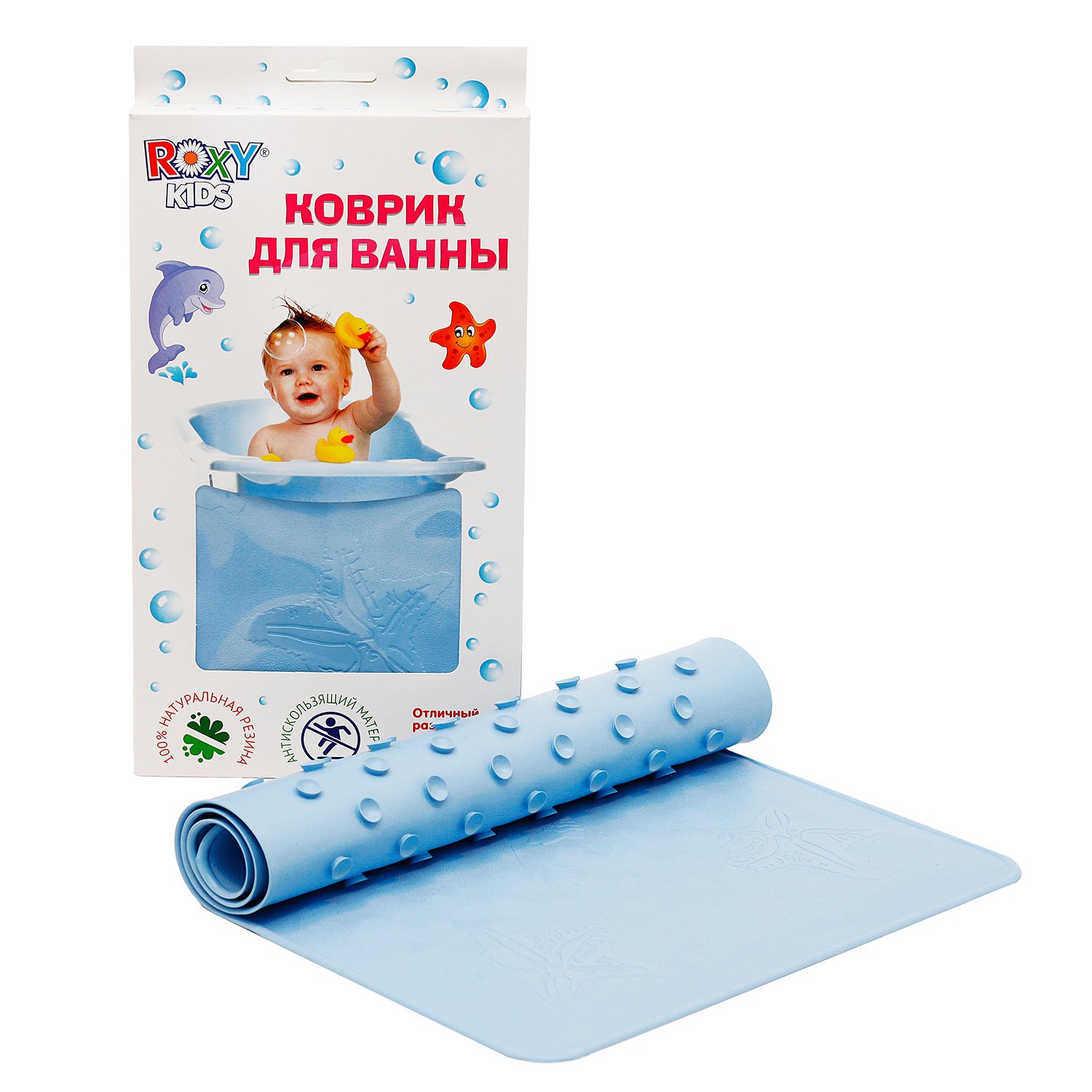 Антискользящий резиновый коврик ROXY-KIDS для ванны 34х74 см Голубой - фото 5