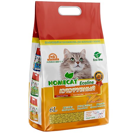 Наполнитель для кошачьих туалетов HOMECAT Ecoline комкующийс кукурузный 6л