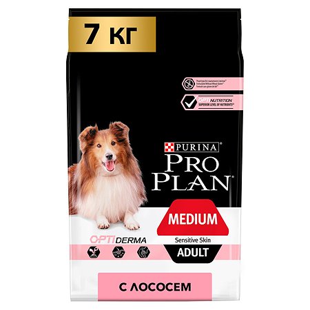 Корм для собак PRO PLAN средних пород с чувствительной кожей с комплексом Optiderma лосось c рисом 7кг