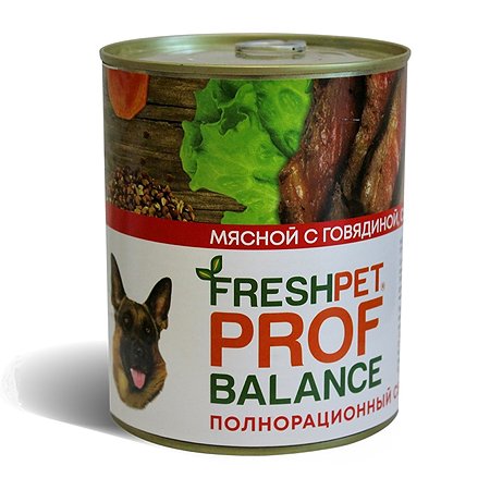 Корм для собак FreshPet Prof Balance с говядиной сердцем и гречкой консервированный 850г